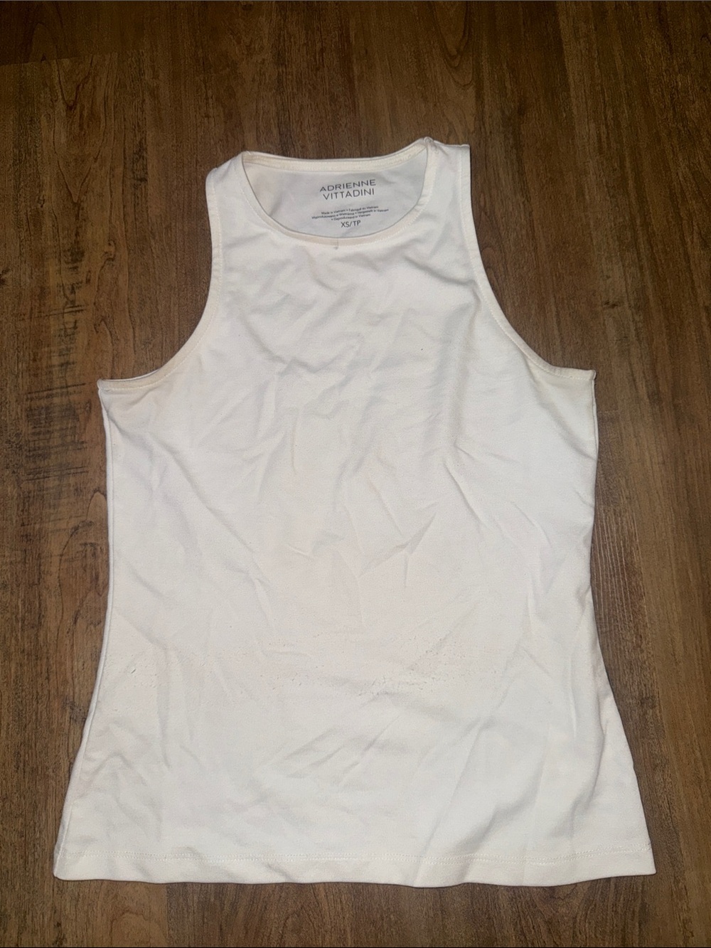 Adrienne Vittadini Cream Ribbed High-Neck Tank